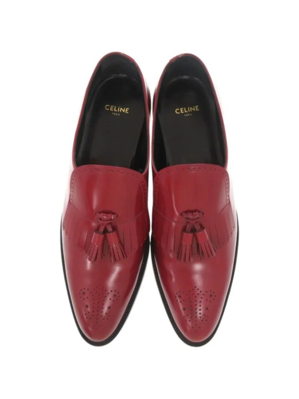 Celine Loafers Tassel Leather Red Shoes - Picture 3 of 10